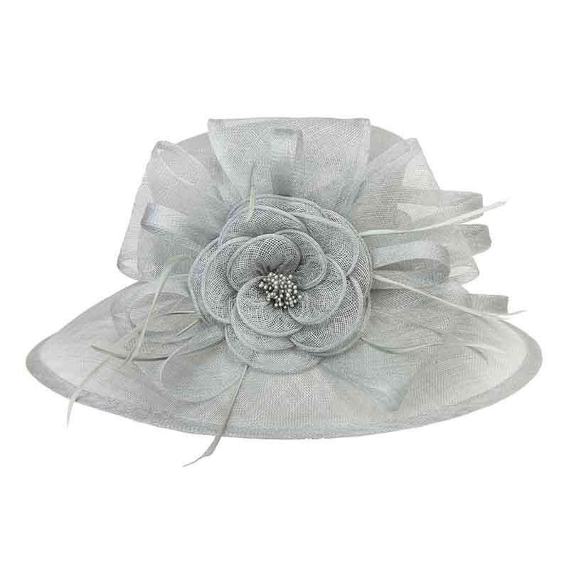 Medium Sinamay Hat with Large Loopy Floral Center Grey