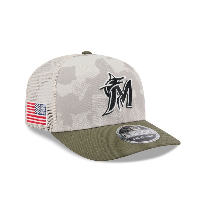 Miami Marlins Armed Forces Day 2025 9SEVENTY Trucker Hat One Size