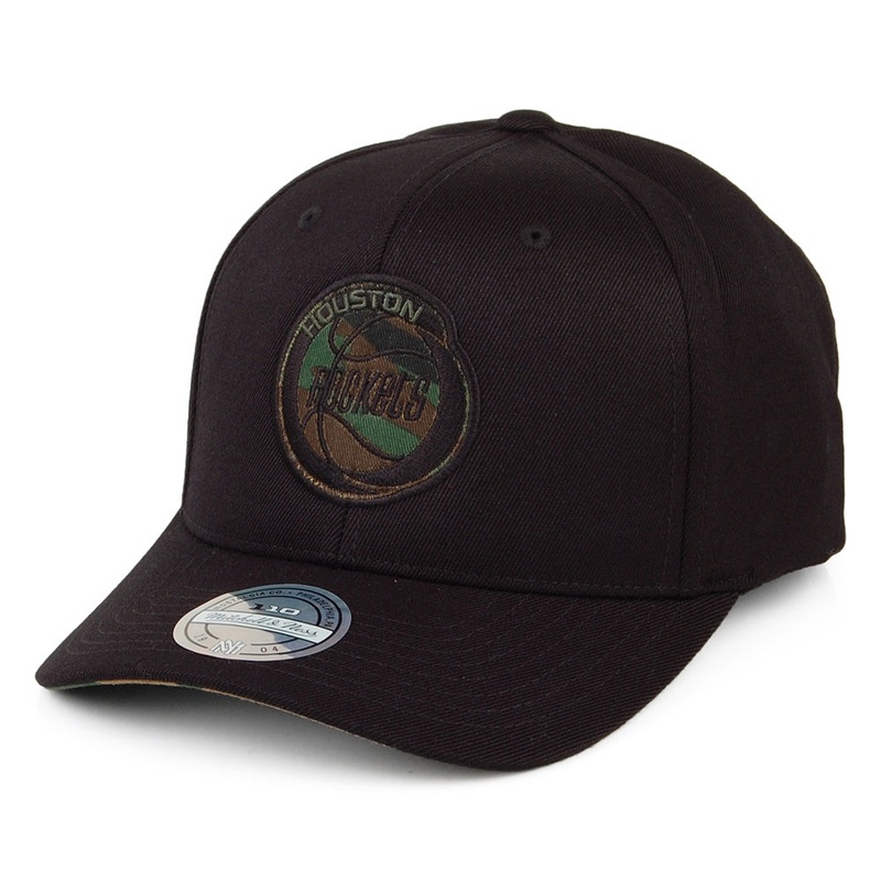 Mitchell & Ness Houston Rockets Snapback Cap – Camo Logo – Black Adjustable