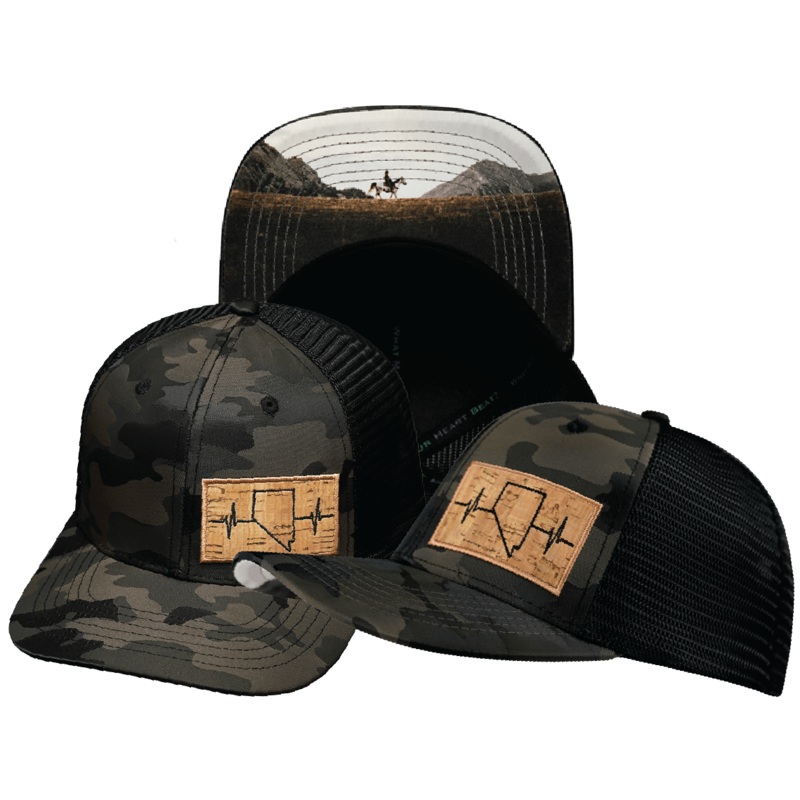 Nevada Hat – Baseball Hat Fit – Tan Camo / Black – Trucker Mesh