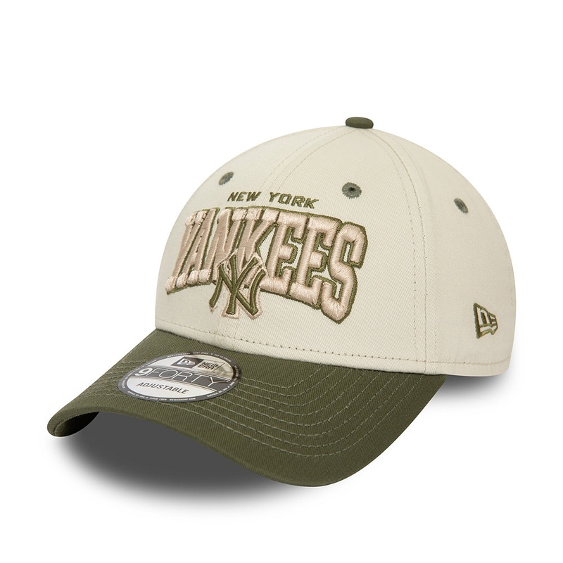 New Era 9FORTY New York Yankees Baseball Cap – MLB White Crown – Ivory-Olive Adjustable