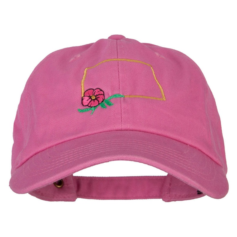 North Dakota Prairie Rose with Map Embroidered Unstructured Washed Cap Hot Pink One Size