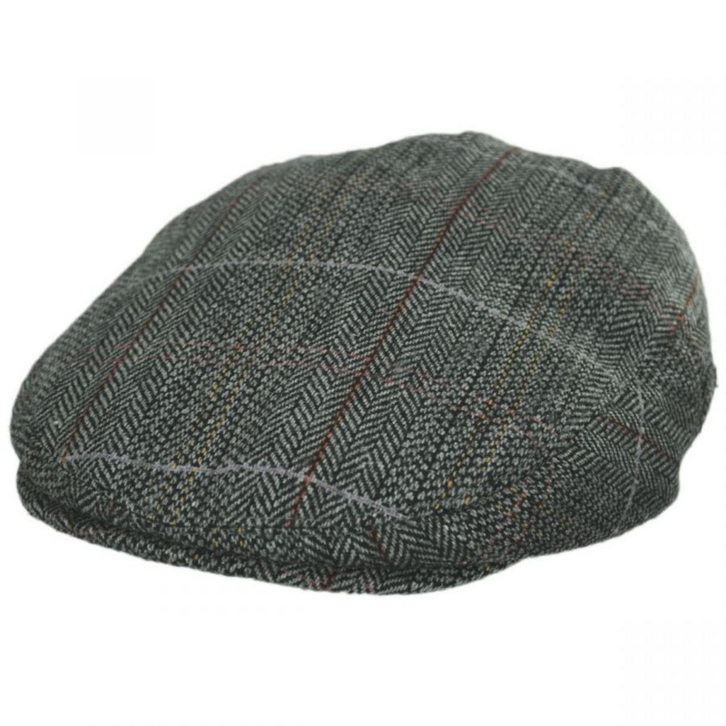 Regent Herringbone Plaid Wool Blend Ivy Cap CHARCOAL S