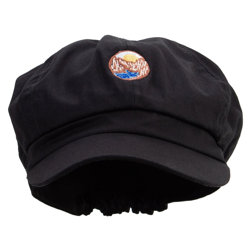 Round Grand Canyon Illustration Embroidered Cotton Elastic Big Size Newsboy Cap Black XL-2XL