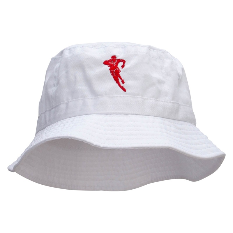Rugby Player Jumping Embroidered Bucket Hat White One Size