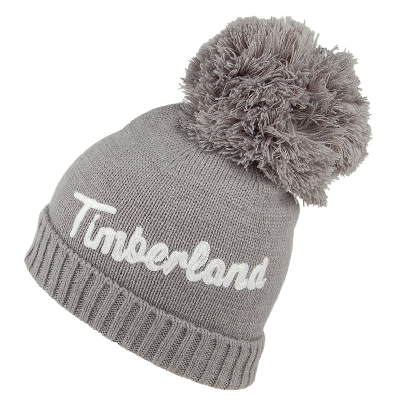 Timberland Hats Womens Logo Embroidery Bobble Hat – Grey Heather 1-Size