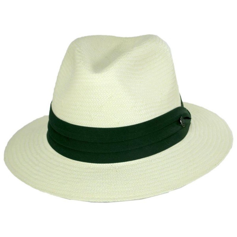 Toyo Straw Safari Fedora Hat – Green Band IVORY S