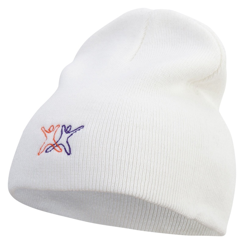 Two Dancers Icon Embroidered 8 inch Acrylic Short beanie White One Size