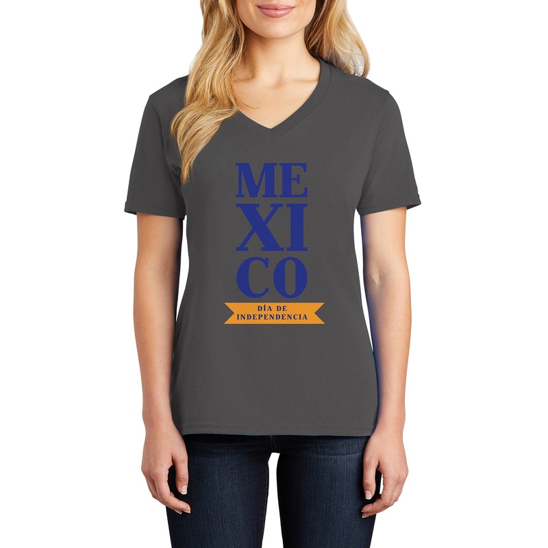 Vertical Mexico Independence Graphic Design Ladies V-Neck Charcoal XS