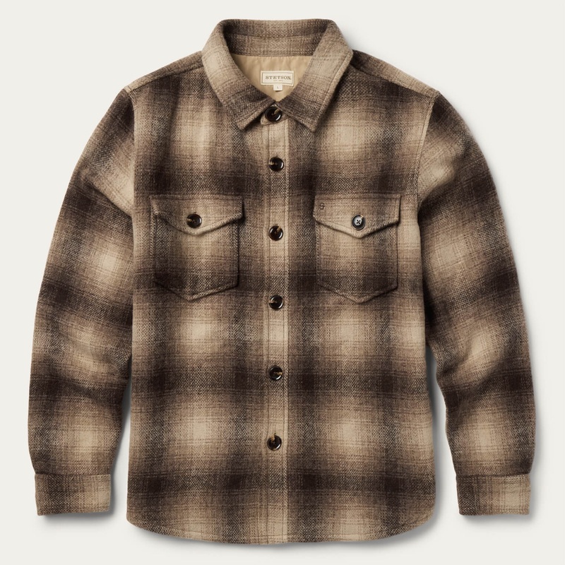 Wool Plaid Shirt Jacket Brown S