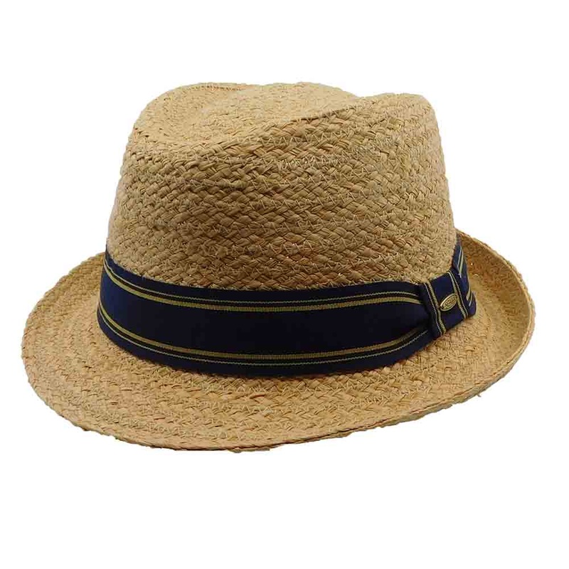 Woven Raffia Fedora Hat with Striped Band – Scala Hats Natural XLarge (61 cm)