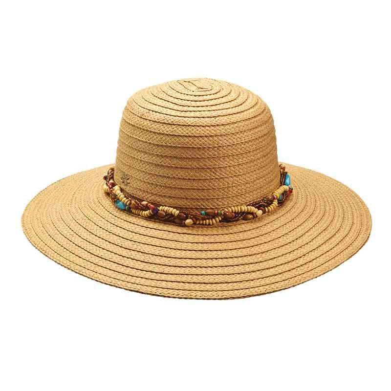 Woven  Summer Floppy Hat with Beads by Cappelli Straworld Toast