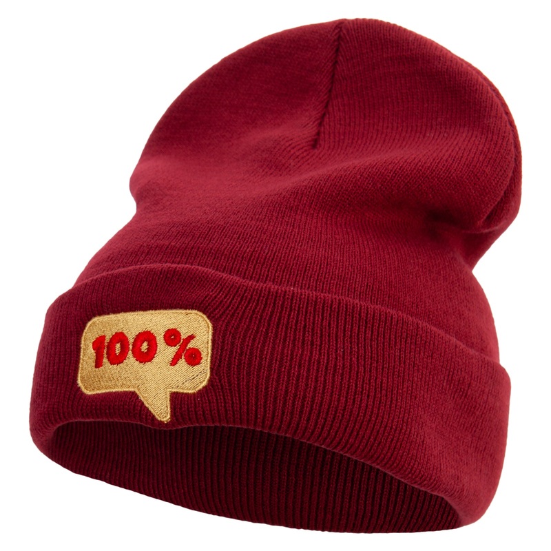 100% Word Bubble Embroidered 12 Inch Long Knitted Beanie Maroon One Size
