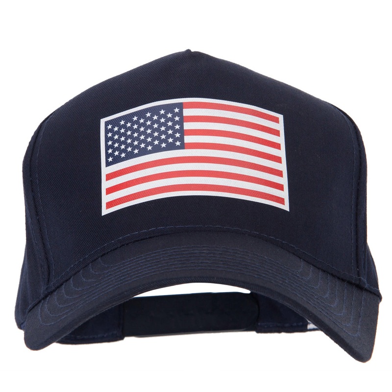 American Flag Heat Transfer 5 Panel Pro Style Brushed Cap Navy One Size