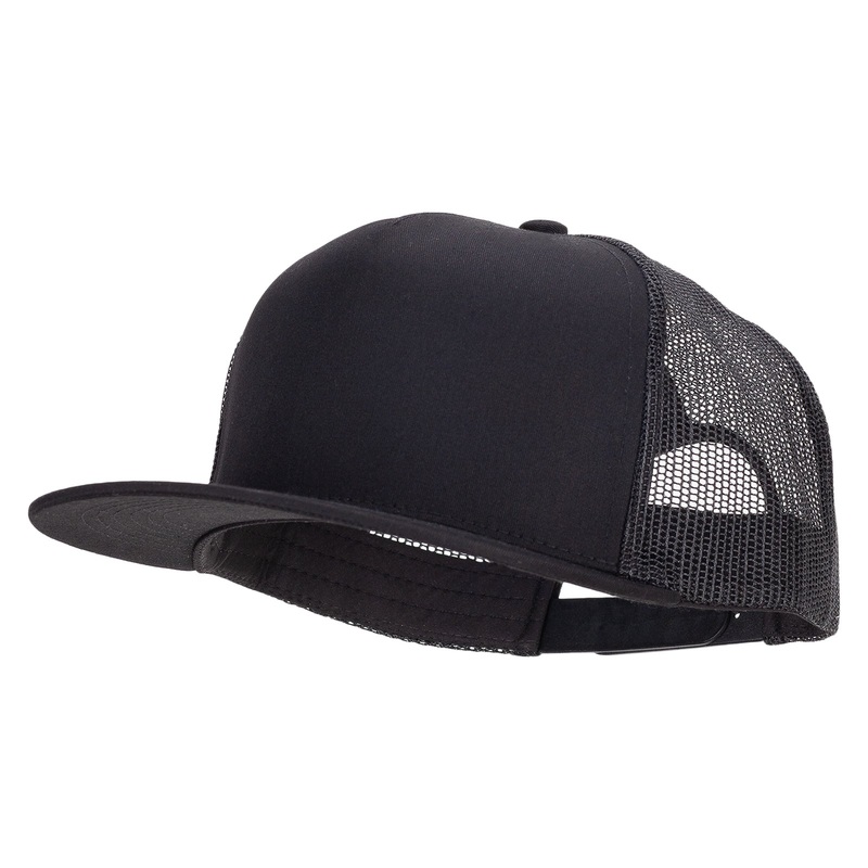 Big Size 5 Panels Mesh Flat Bill Snapback Black XL-3XL
