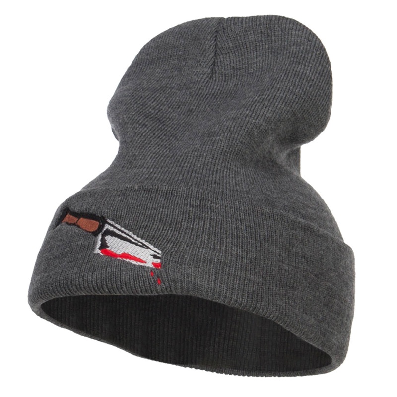 Bloody Knife Embroidered Long Beanie Dk Grey One Size