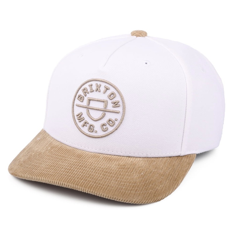 Brixton Hats Crest MP Snapback Cap – White-Khaki Adjustable