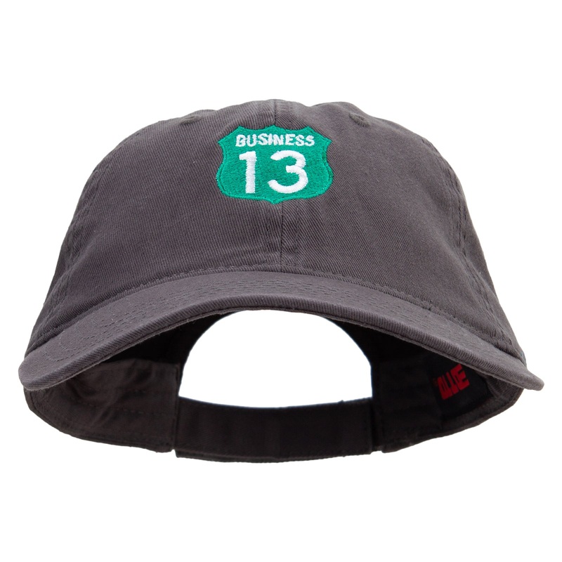 Business 13 Route Number Embroidered Garment Washed Cotton Twill Cap Charcoal One Size