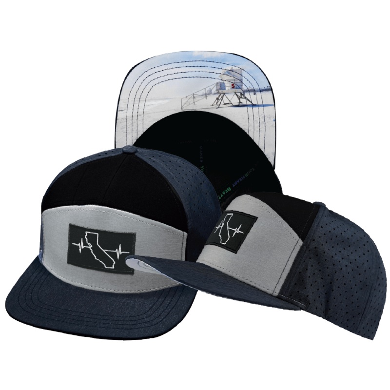 California Hat – Flat Bill – Navy / Gray / Black – Laser Mesh