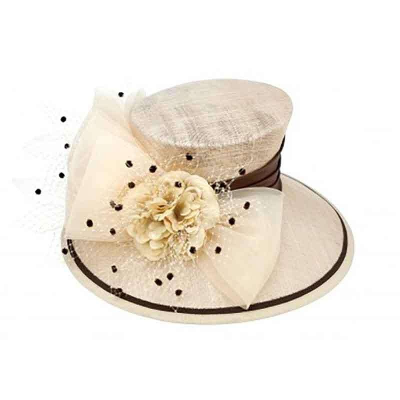 Champagne and Brown Dotted Sinamay Dress Hat with Satin Band Champagne