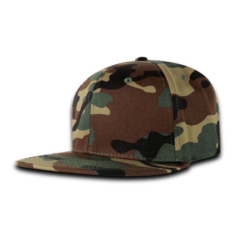 Decky RP1 – Woodland Camo Retro Fitted Cap, Flat Bill Hat, Camouflage Woodland Camo 6 7/8