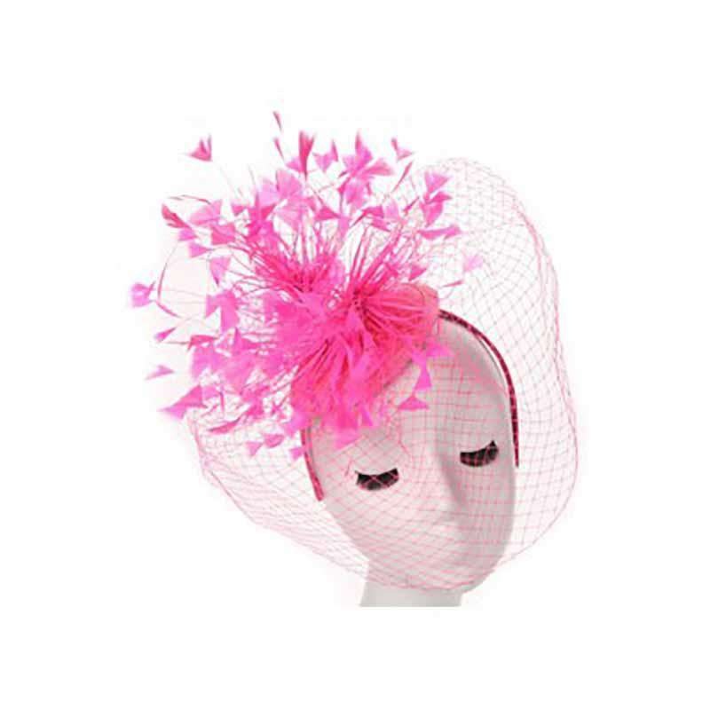 Feather Burst Fascinator with Netting Veil – Scala Collezione Pink
