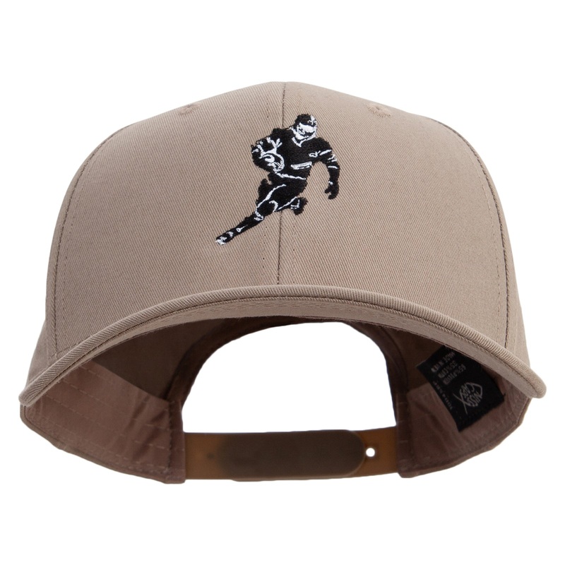 Football Player Silhouette Embroidered Unconstructed high profile Cotton Flat Bill Cap Khaki One Size