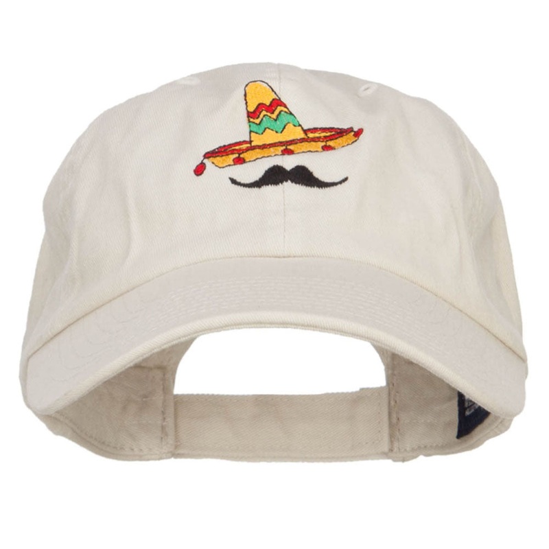 Mexico Sombrero Mustache Embroidered Low Cap Putty One Size