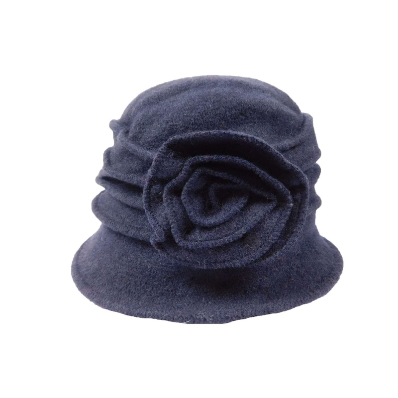 Navy Boiled Wool Pleated Beanie