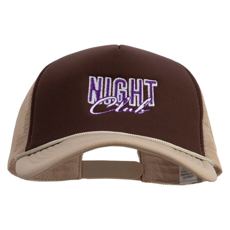 Night Club Embroidered Big Foam Mesh Truck Cap Brown Khaki XL-3XL
