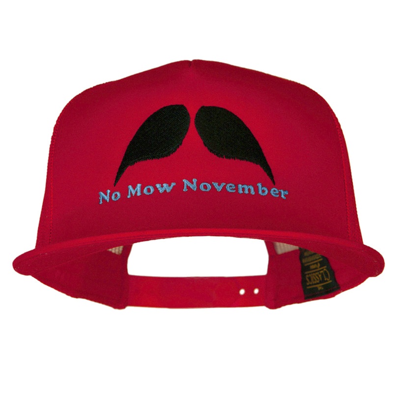 No Mow November Embroidered 5 Panel Mesh Trucker Snapback Cap Red One Size