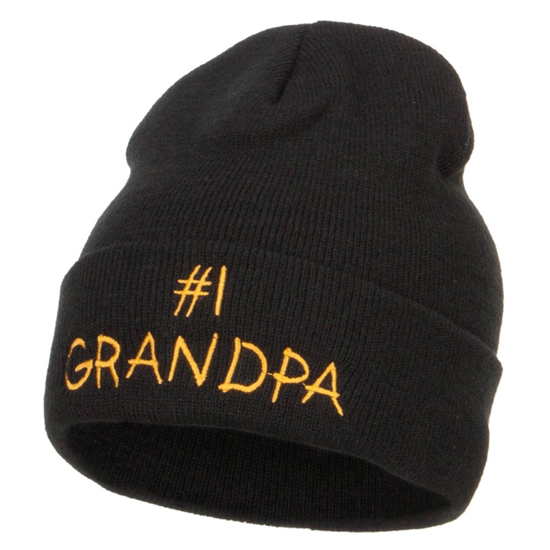 Number 1 Grandpa Embroidered Long Beanie Black One Size
