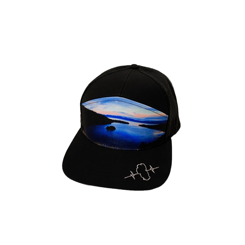 Tahoe Hat – Flat Bill – Black – Sunrise – Trucker Mesh