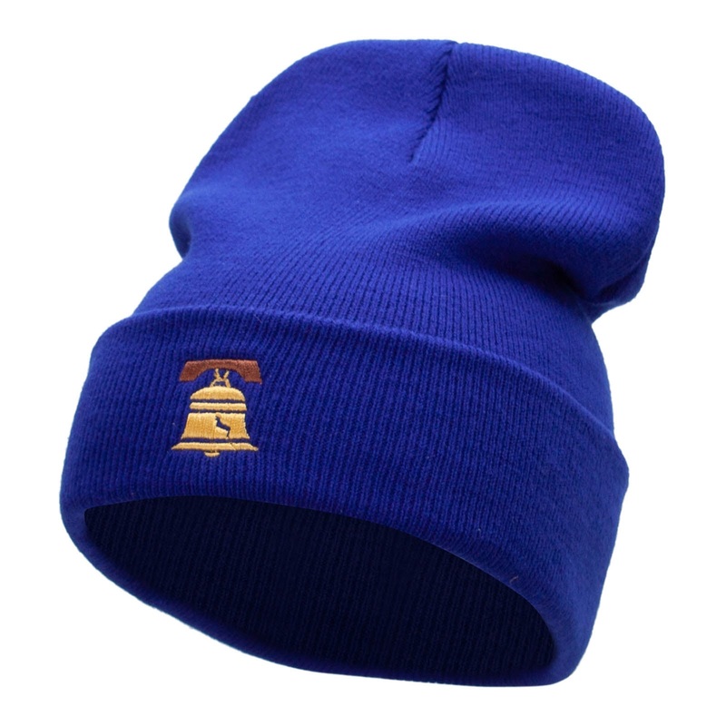 The Liberty Bell Embroidered 12 Inch Long Knitted Beanie Royal One Size