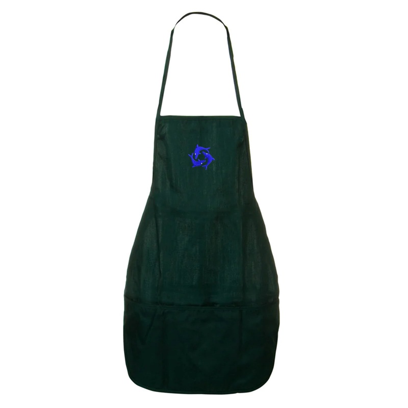 Tripple Dolphin Sign Embroidered Solid Chef’s Apron Forest One Size