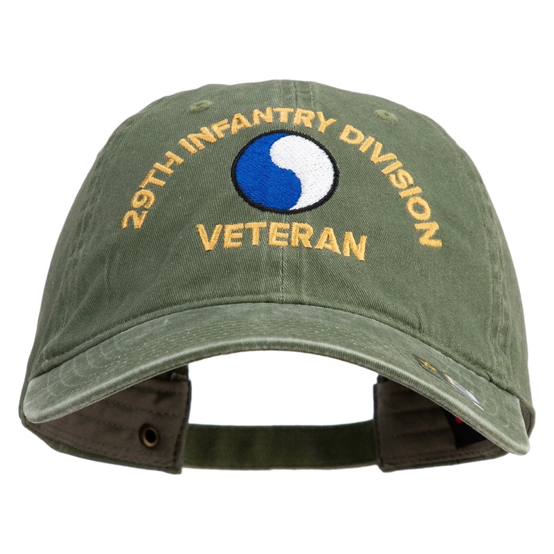 U.S. Army 29th Infantry Division Embroidered Washed Solid Pigment Dyed Cotton Twill Brass Buckle Cap Olive One Size