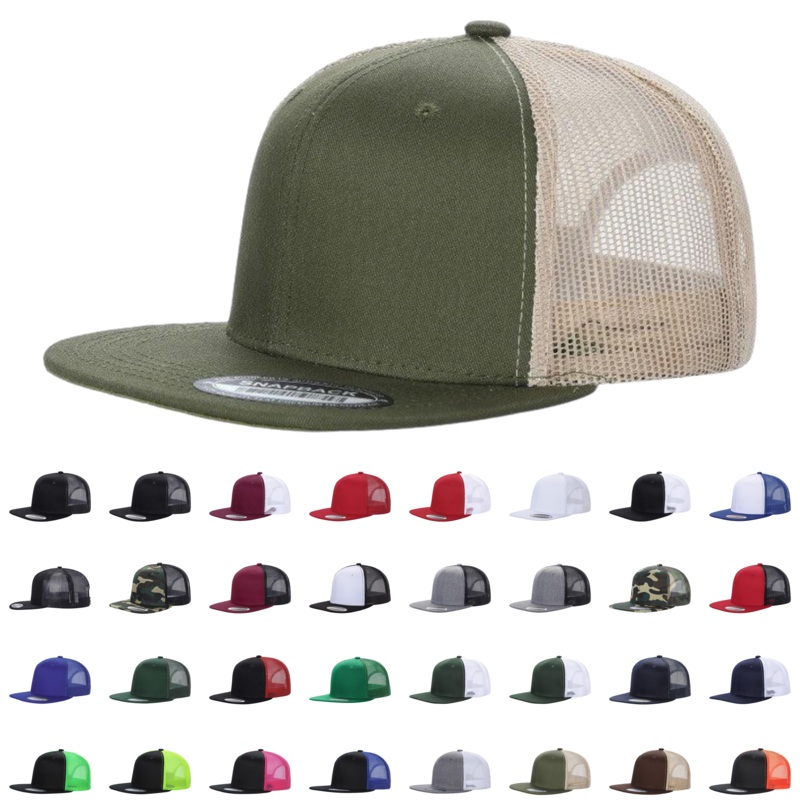 Unbranded 6-Panel Trucker Hat, Blank Flat Bill Mesh Cap Black