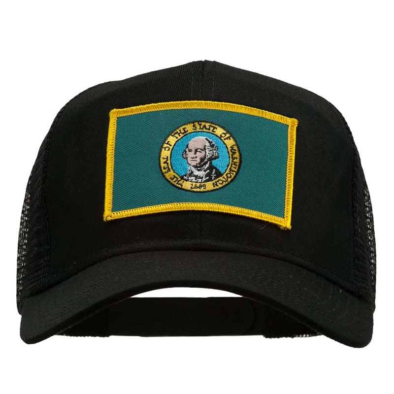 Washington State Flag Patched Mesh Cap Black One Size