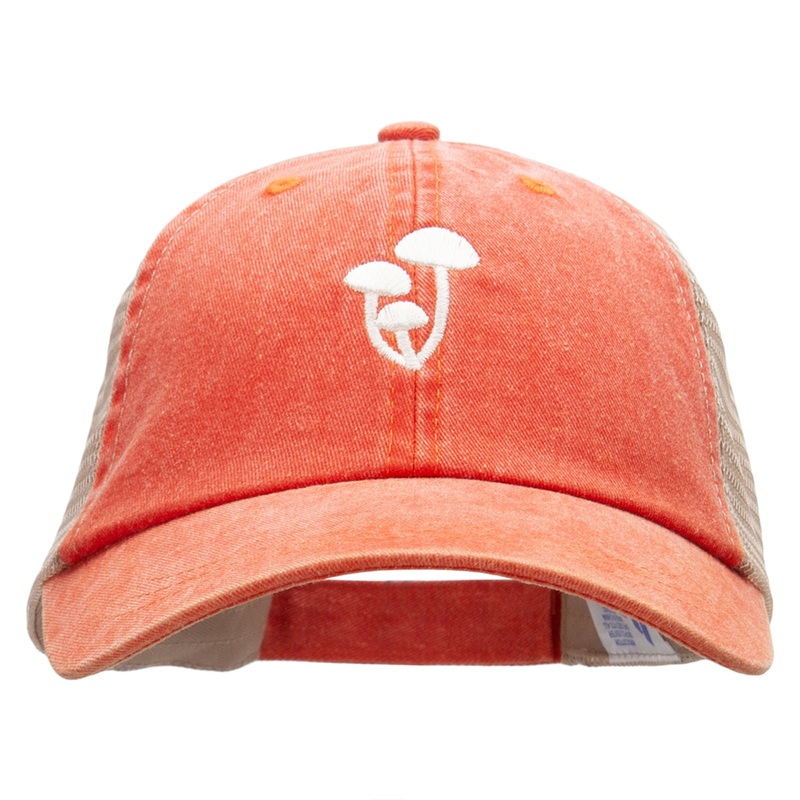 Beech Mushrooms Embroidered Washed Trucker Cap Orange Tan One Size