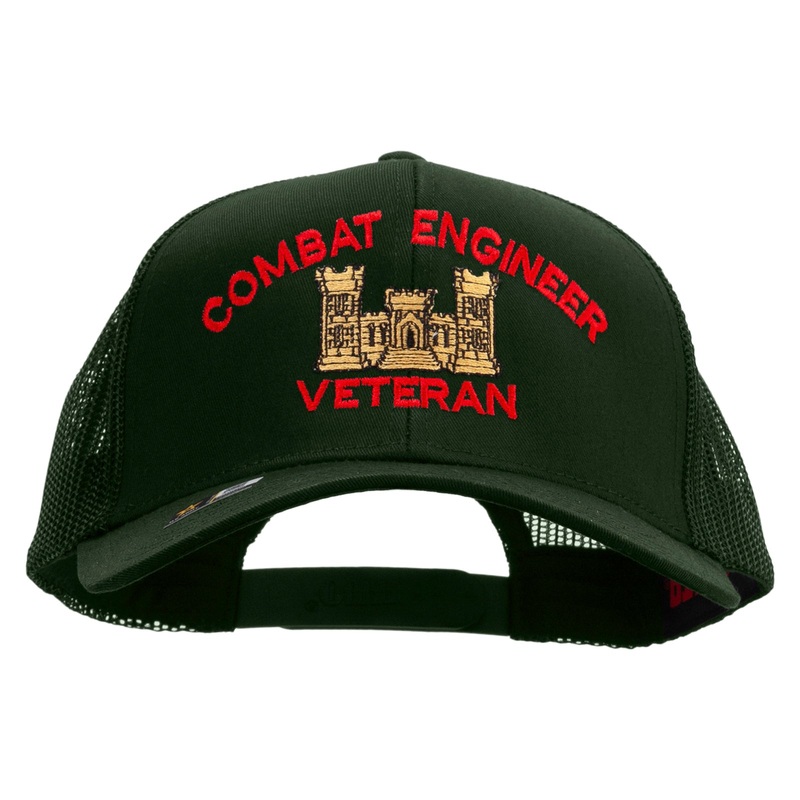 Combat Engineer Veteran Embroidered Solid Cotton Twill Mesh Prostyle Cap Dk Green One Size