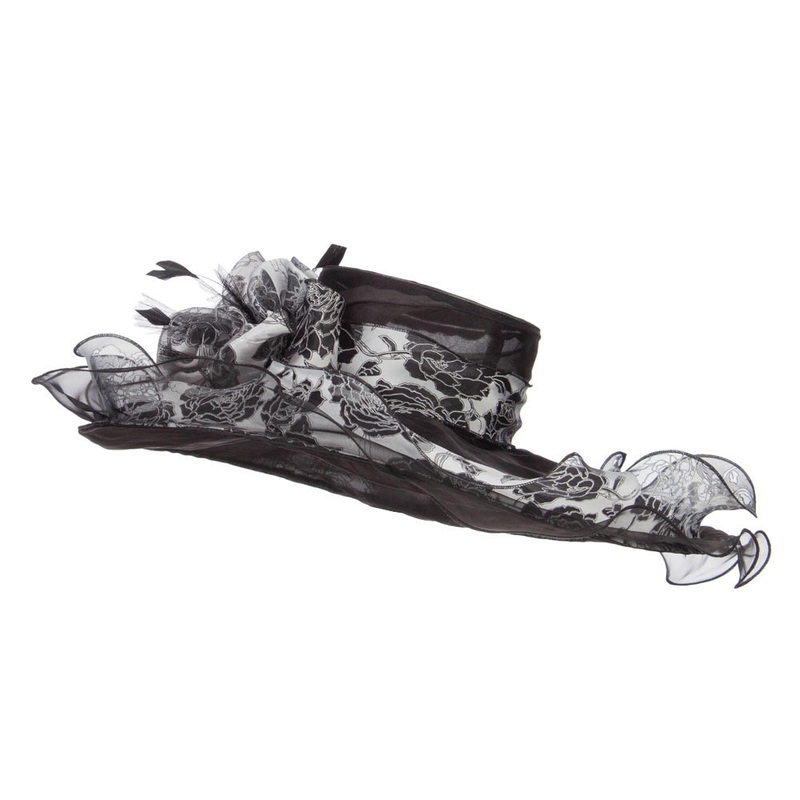 Floral Ruffle Brim Organza Hat Black One Size