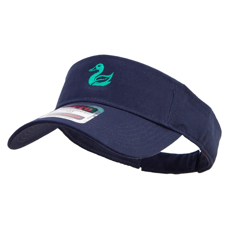 Green Duck Logo Embroidered Cotton Twill Sun Visor Navy One Size