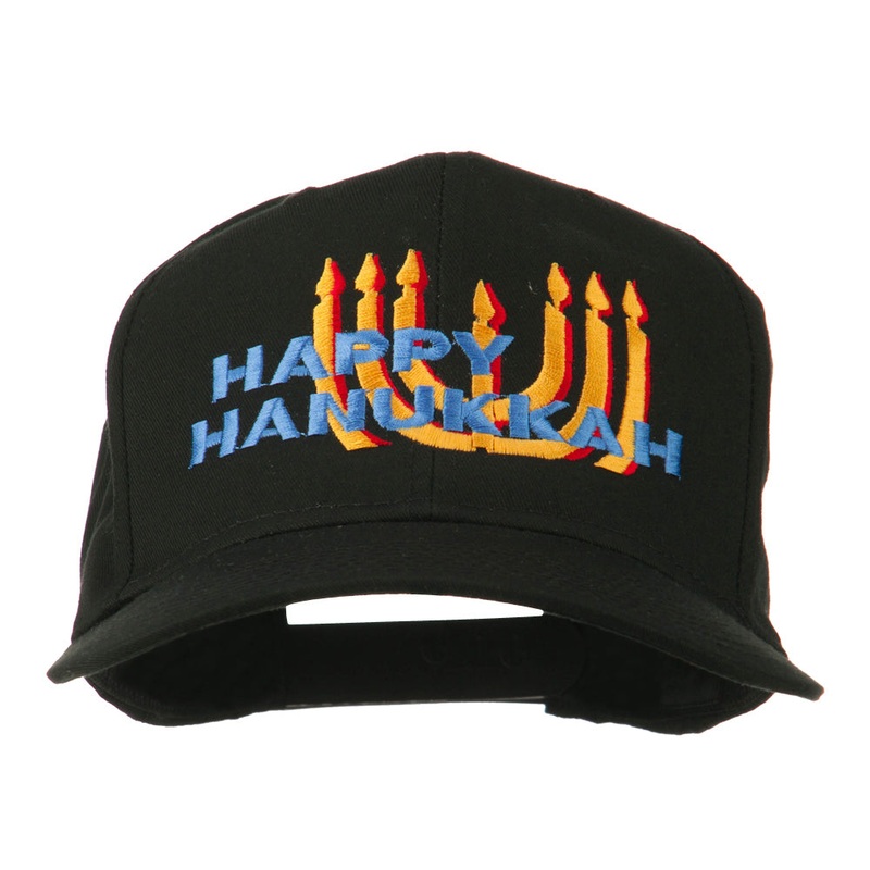 Happy Hanukkah Candles Embroidered Cap Black One Size