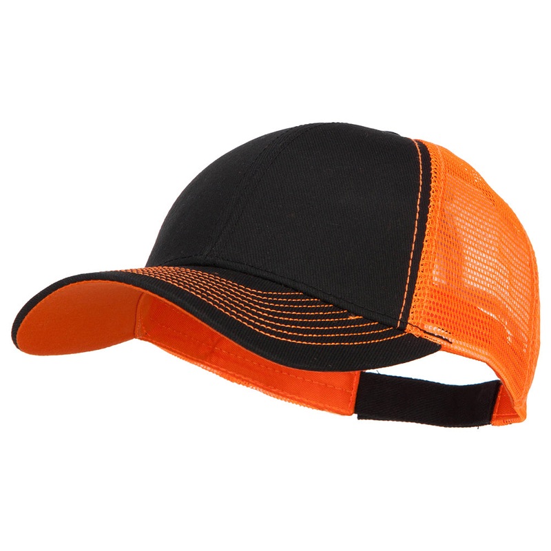 Heavy Cotton Twill Trucker with Neon Mesh Cap Black Neon Orange One Size