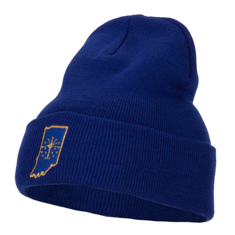 Indiana State Flag Map Embroidered Long Beanie Royal One Size