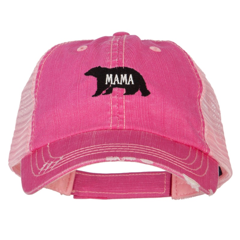 Mama Bear Embroidered Low Profile Cotton Mesh Cap Fuchsia One Size