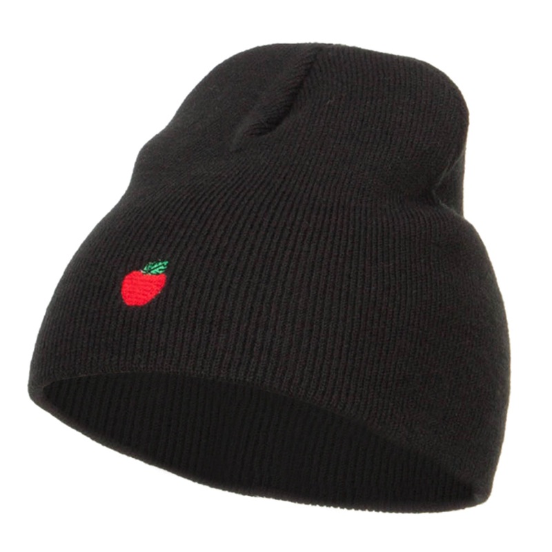 Mini Apple Embroidered Short Beanie Black One Size