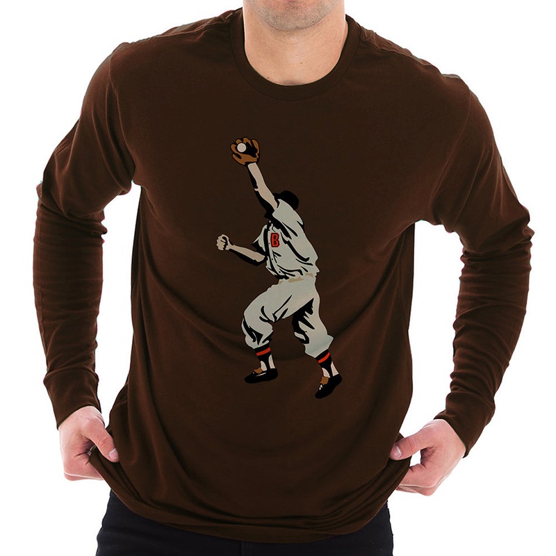 Outfield Catch Graphic Design Ring Spun Cotton Premium Long Sleeve T-shirt Chestnut XS