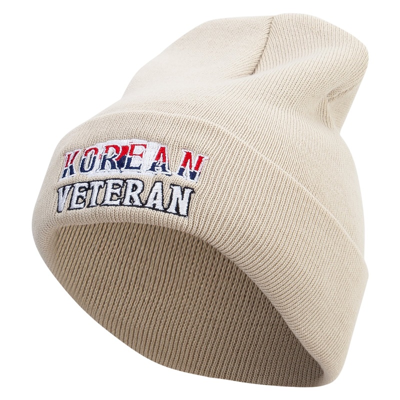Proud Korean Veteran Embroidered 12 Inch Long Knitted Beanie Birch One Size