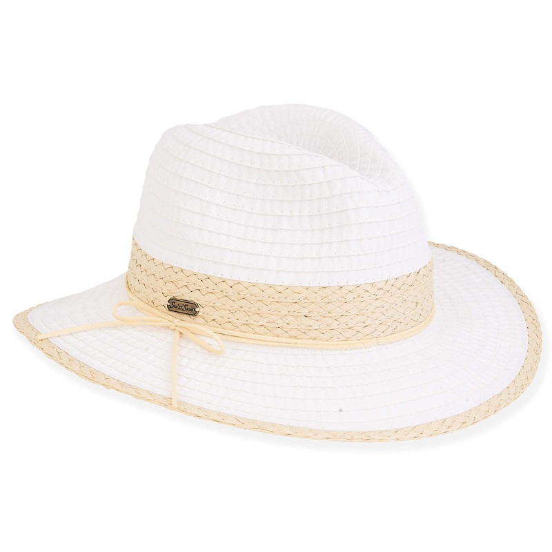 Ribbon Summer Safari Hat with Straw Trim – Sun’N’Sand Hats White OS (57 cm)